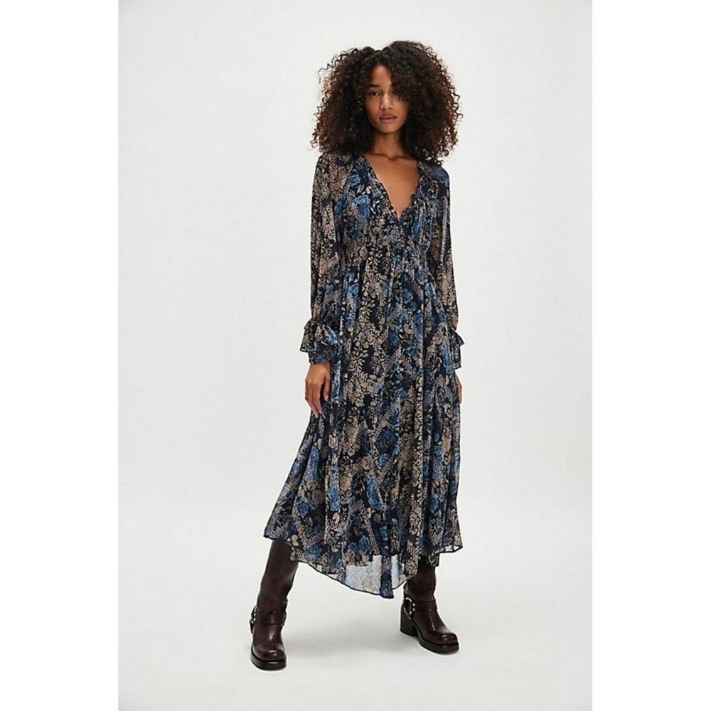 Free People Lena Midi Smocked Waist Dress Size Small